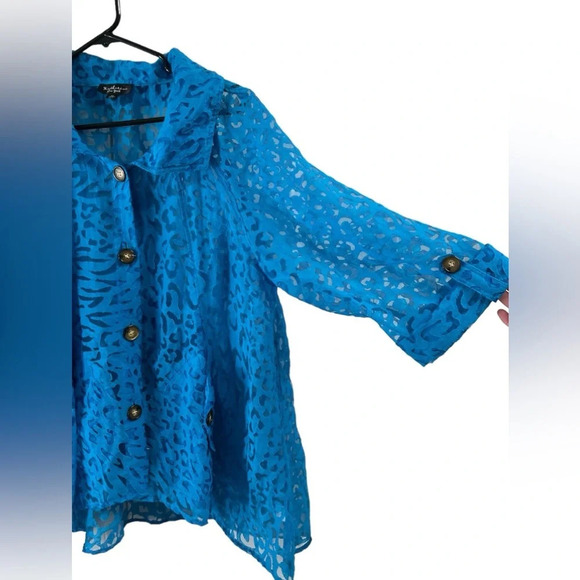 Cheetah blue sheer button up jacket - Picture 2 of 5